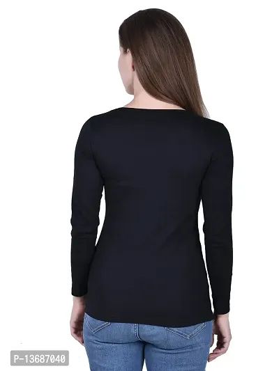 Fasska Women's Plain Full Sleeve V-Neck T-Shirt Basic Casual Regular Cotton Tops (Medium, Black)-thumb2