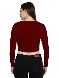 Fasska Women's Full Sleeve Scoop Neck Solid Hipcut Tees Crop Tops (Maroon, Large)-thumb1