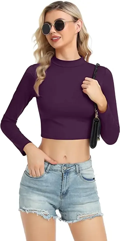 Fasska Womens Halter Neck Crop Top Full Sleeve