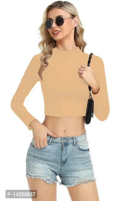 Fasska Womens Halter Neck Crop Top Full Sleeve-thumb0