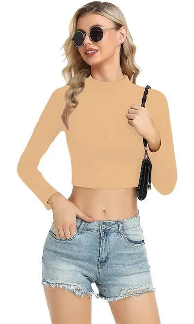 Fasska Womens Halter Neck Crop Top Full Sleeve