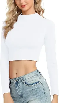 Fasska Womens Halter Neck Crop Top Full Sleeve-thumb2