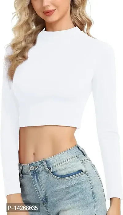 Fasska Womens Halter Neck Crop Top Full Sleeve-thumb3