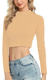 Fasska Womens Halter Neck Crop Top Full Sleeve-thumb2