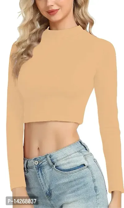 Fasska Womens Halter Neck Crop Top Full Sleeve-thumb3