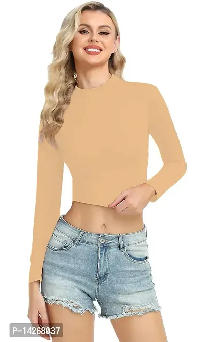 Fasska Womens Halter Neck Crop Top Full Sleeve-thumb4