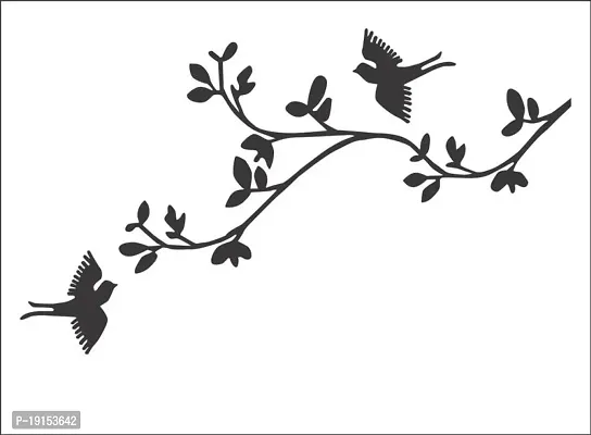 Wonderfull Tree Wallpaper Black Color Sticker Dark Color Poster Bird Fly Bird Self Adhesive Sticker (Pack Of 1)-thumb0