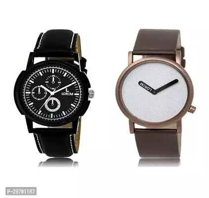 Stylish Multicoloured Synthetic Leather Analog Watch For Men Pack Of 2-thumb0