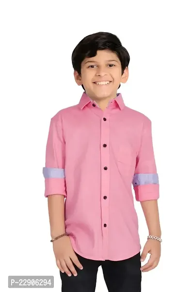 Roshni Fash Trendding Casual Kids Boys Shirt (15-16 Years, Peach)-thumb0