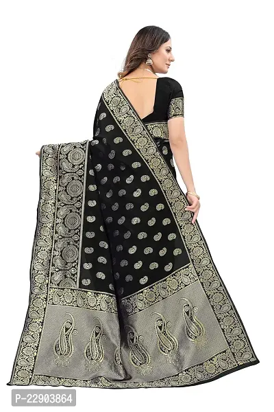 Roshni Fash Women's Kanjeevaram Silk Saree With Blouse Piece (BLACK)-thumb4