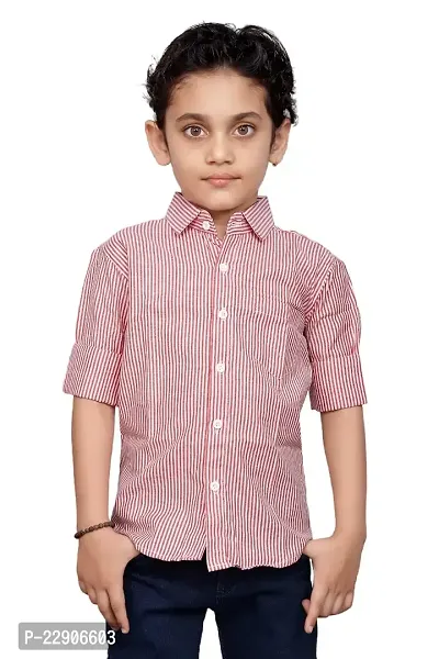 Roshni Fashion Stylish Lining Kids Boy's Shirt (14-15 Years, RED)-thumb0
