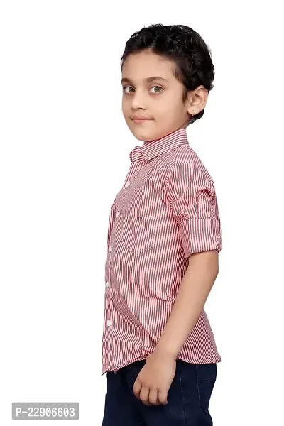 Roshni Fashion Stylish Lining Kids Boy's Shirt (14-15 Years, RED)-thumb3