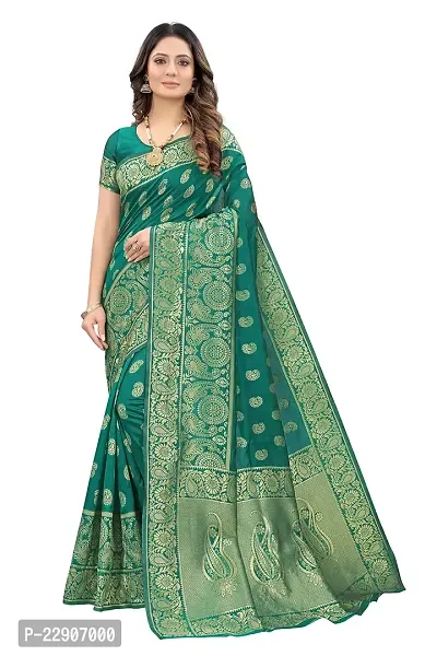 Roshni Fash Women's Kanjeevaram Silk Saree With Blouse Piece (RAMA)