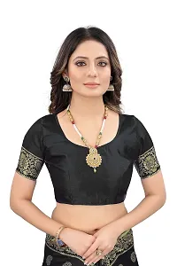 Roshni Fash Women's Kanjeevaram Silk Saree With Blouse Piece (BLACK)-thumb4