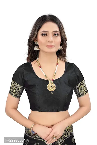 Roshni Fash Women's Kanjeevaram Silk Saree With Blouse Piece (BLACK)-thumb5