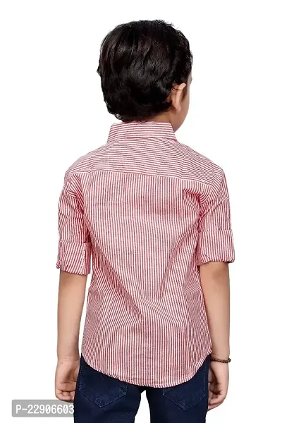 Roshni Fashion Stylish Lining Kids Boy's Shirt (14-15 Years, RED)-thumb2