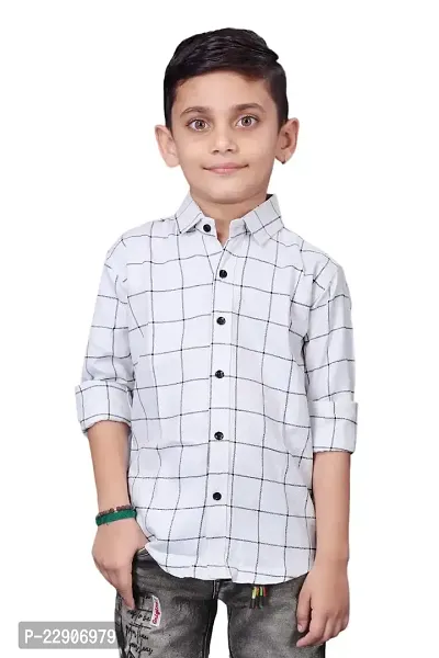 Roshni Fash Trendding New Classic fit Checks Kids Shirt (6-7 Years, White)