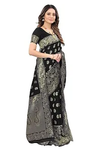 Roshni Fash Women's Kanjeevaram Silk Saree With Blouse Piece (BLACK)-thumb2