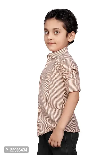 Roshni Fashion Stylish Lining Kids Boy's Shirt (8-9 Years, Cream)-thumb3