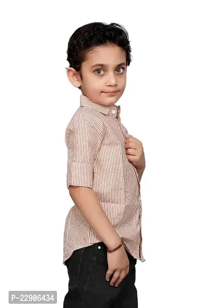 Roshni Fashion Stylish Lining Kids Boy's Shirt (8-9 Years, Cream)-thumb4