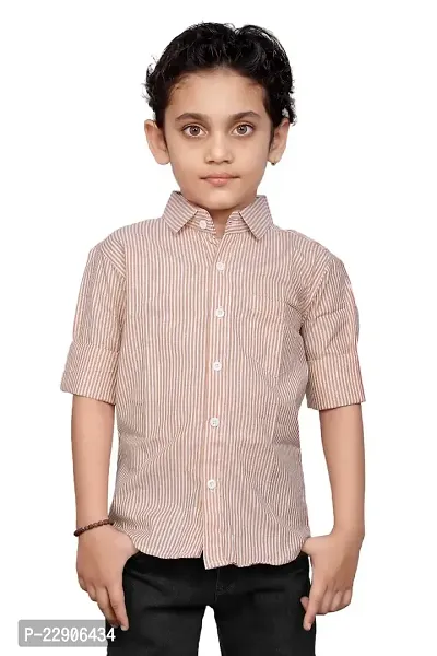 Roshni Fashion Stylish Lining Kids Boy's Shirt (8-9 Years, Cream)