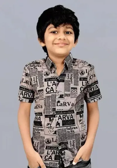 Buoyant Kid's Printed Polyester Short Sleeve Regular Fit Spread Collar Casual wear Shirt (U_C_849)