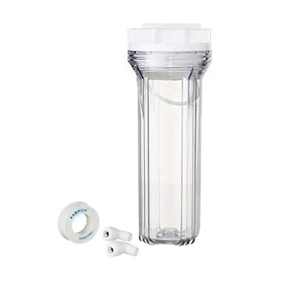 Water Craft 10 Inch Transparent Pre Filter Housing with 1/4"" Elbow Connector for Domestic Water Purifier