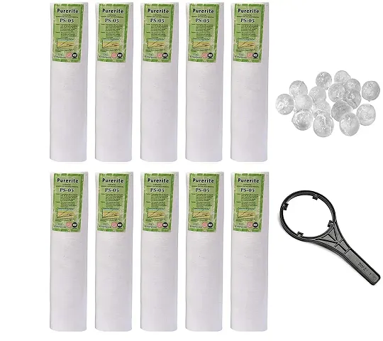 Water Craft 10 inch PP Spun Filter Candle Set with 1 Spanner and 4pcs Antiscalant Balls for All Type RO Water Purifier 10 inch (10)