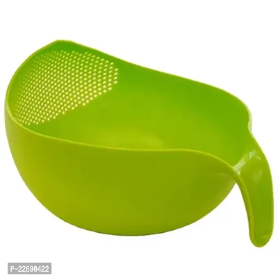 Washing Bowl Strainer for Rice, Fruits and Vegetables (1 Plastic Bowl) - Green