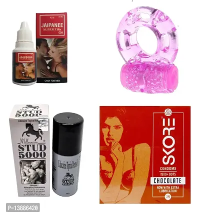 VIBRATING RING CONDOM + SEX STUDD SPREY + 15 ML JAPANI OIL + 3PCS SKORE CHOCOLATE CONDOM-thumb0