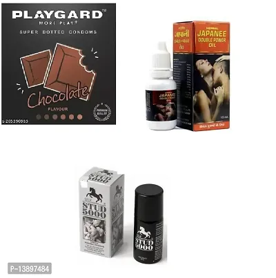 PLAYGARD CHOCOLATE FLAVOUR CONDOM + 15 ML JAPANEE OIL + ` PCS  STUD