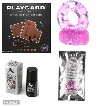 CRYSTAL CONDOM +1 PCS+VIBRATING RING+3 PCS CHOCOLATE FLAVOUR CONDOM+ 1 PCS  STUD [COMBO]-thumb0