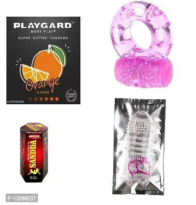 CRYSTAL CONDOM  + 1 PCS + VIBRATING RING + 3 PCS ORENGE  FLAVOUR CONDOM  + 15 ML  SANDDA OIL [COMBO