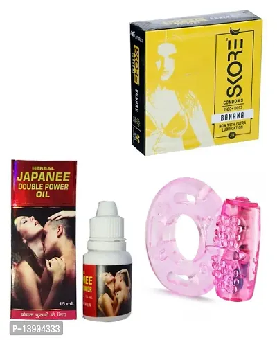 VIBRATING RING +15 ML DOUBLE POWER  JAPANEE OIL + 3 PCS SKOROM  BANNA LAVOUR  CONDOM