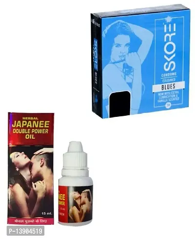 15 ML DOUBLE POWER  JAPANEE OIL + 3 PCS SKORE  BLUES   CONDOM