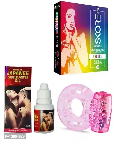 VIBRATING RING  + 15 ML DOUBLE POWER  JAPANEE OIL + 3 PCS SKORE  SHADES   CONDOM