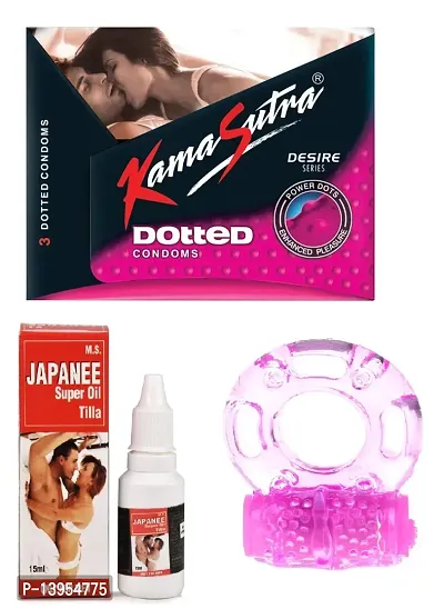 1 pcs vibrating ring  japanee super oil and 3 pcs kamasutra dotted condum {combo}