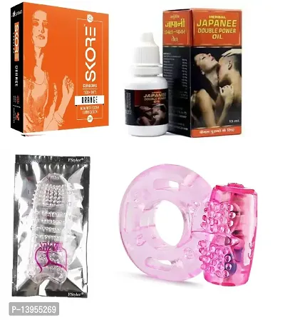 1 pcs vibrating ring + 15 ml japanee oil + crystsl condom + 3 pcs skore orenge flavour condom {combo}-thumb0