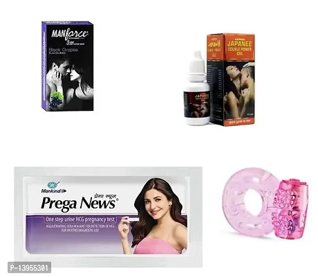 15 ml japanee oil + 3 pcs manforce condom + prega news kit + vibrating ring