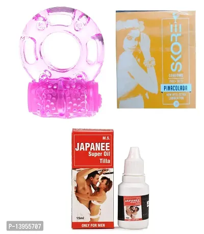 1 pcs vibrating ring and 3 pcs skore pinecolada flavour condom + 15 ml japanee oil