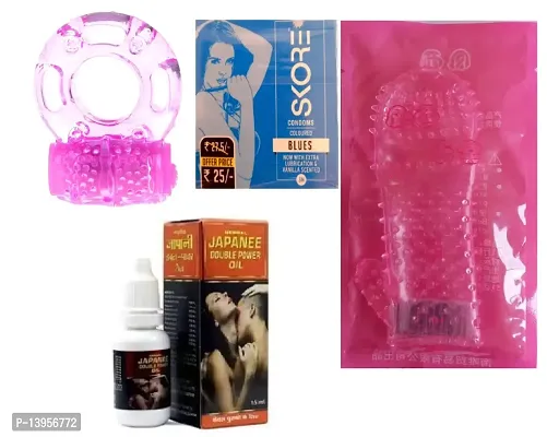 1 pcs vibrating ring  + 3 pcs skore blues condom + 15 ml japanee oil + 1 pcs crystal condom {combo}-thumb0