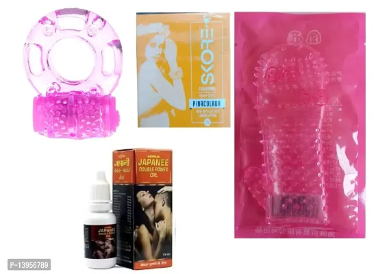 1 pcs vibrating ring  + 3 pcs skore pinecolada condom + 15 ml japanee oil + 1 pcs crystal condom {combo}-thumb0