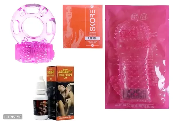 1 pcs vibrating ring  + 3 pcs skore orenge condom + 15 ml japanee oil + 1 pcs crystal condom {combo}-thumb0