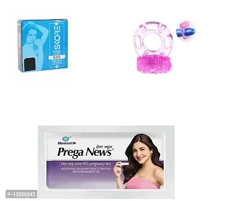 vibrating ring + prega news kit + 3 pcs skore blues  condom