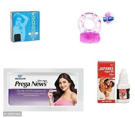 vibrating ring + prega news kit + 3 pcs manforce  blues condom + 15 ml japanee oil-thumb0