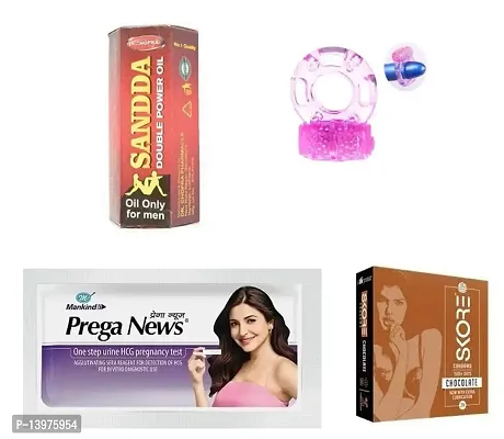 15 ml sandda oil +1  pcs vibrating ring + 1 pcs prega news kit  + 3 pcs skore chocolate flavour condom