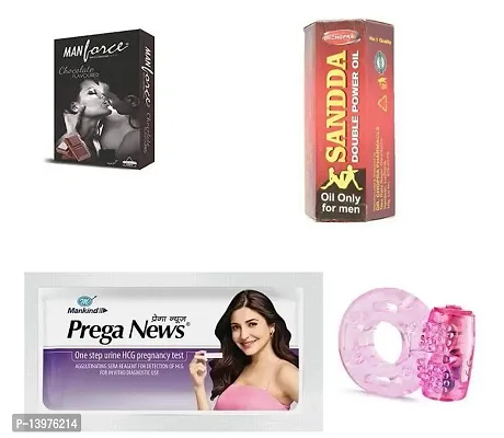 1  pcs vibrating ring + 1 pcs prega news kit  + 3 pcs  manforce chocolate flavour condom + 15 ml sandda oil