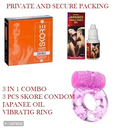 3 pcs skore orenge flavour condom + 15 ml japanee oil + 1 pcs vibrating ring-thumb0