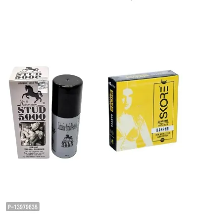 3 pcs skore banana flavour condom + 1 pcs stud