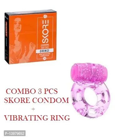 3 pcs skore orenge flavour condom + 1 vibrating ring